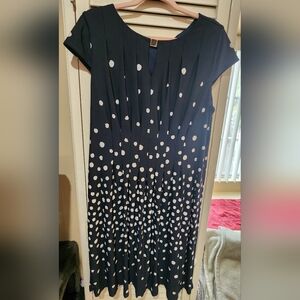 Tahari Navy and White Polka Dot Midi Dress Size 14